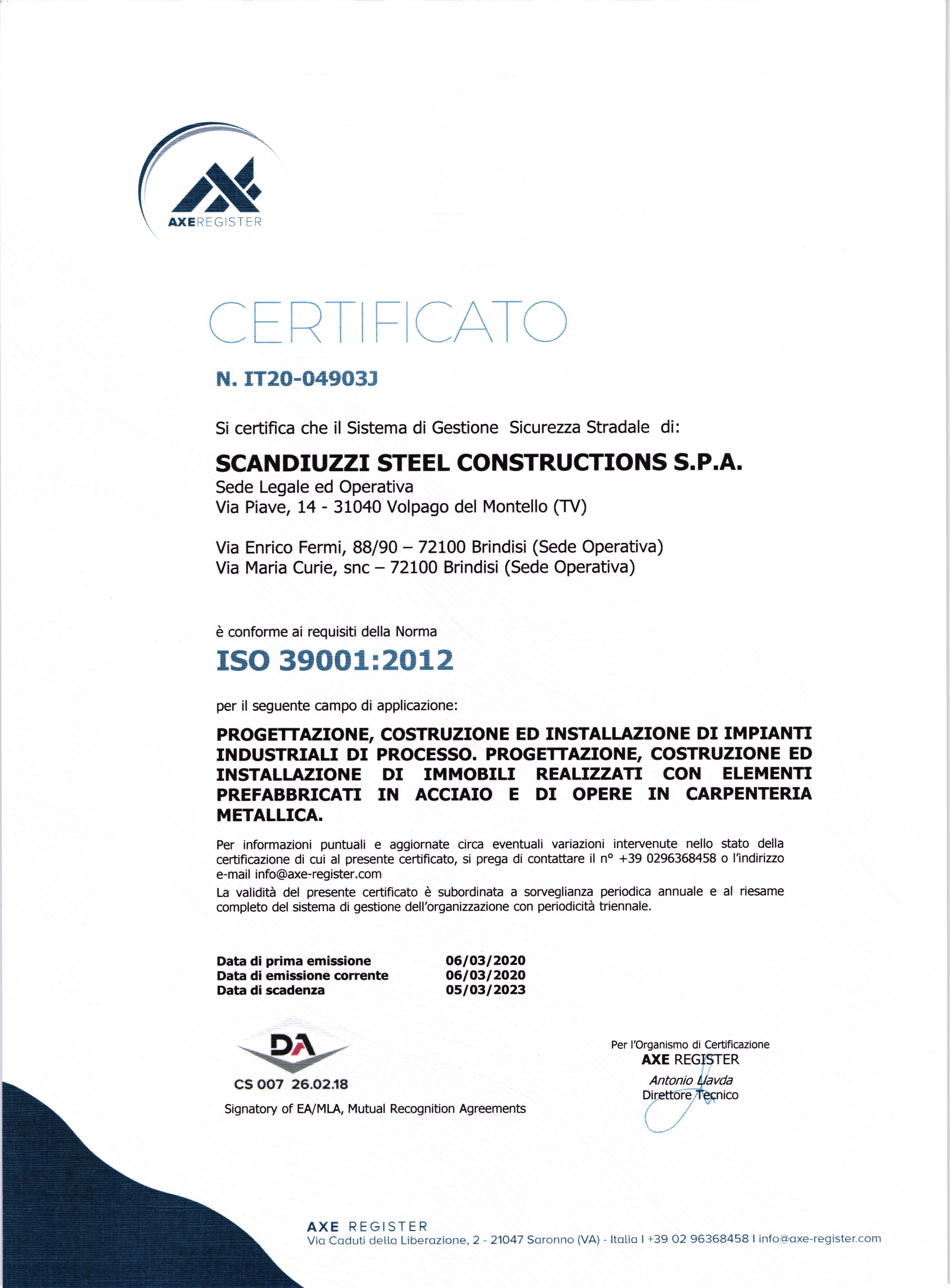 Scandiuzzi S P A Certifications